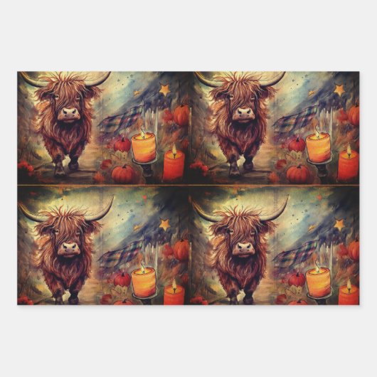 Halloween Highland Cow Portrait Ephemera Geschenkpapier Set (Vorderseite 3)