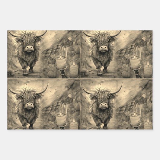 Halloween Highland Cow Portrait Ephemera Geschenkpapier Set (Vorderseite 2)