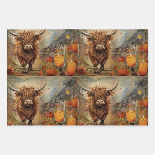 Halloween Highland Cow Portrait Ephemera Geschenkpapier Set (Vorderseite)