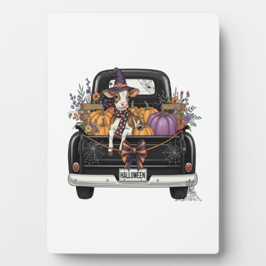 Halloween Highland Cow with Truck Fotoplatte (Vorderseite)