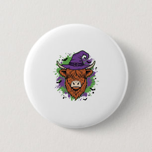 Halloween Highland-Kuh Hexenhut Vintage Vektor_1 Button