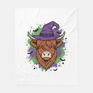 Halloween Highland Kuh Hexenhut Vintage Vektor_1 Fleecedecke