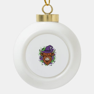 Halloween Highland Kuh Hexenhut Vintage Vektor_1 Keramik Kugel-Ornament