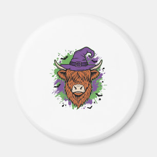Halloween Highland Kuh Hexenhut Vintage Vektor_1 Magnet