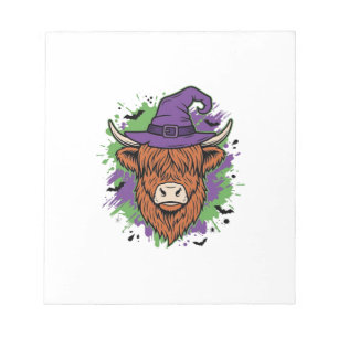 Halloween Highland Kuh Hexenhut Vintage Vektor_1 Notizblock
