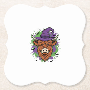 Halloween Highland-Kuh Hexenhut Vintage Vektor_1 Untersetzer
