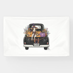 Halloween Highland-Rind mit LKW Banner
