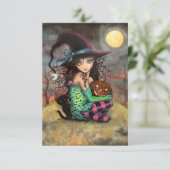 Halloween Hill Hexe und Cat Art Karte (Stehend Vorderseite)