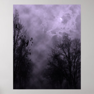 Halloween-Himmel mit Raben Lila-Nebel-Plakat Poster