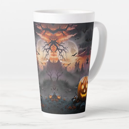 Halloween-Hintergrund in Orange und Grautönen Milchtasse (Rechte Ecke)