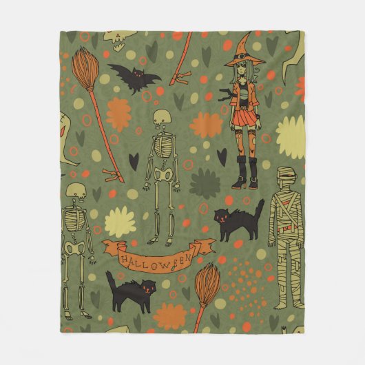 Halloween-Hintergrund. mit Katzen, Rose, Fledermau Fleecedecke (Vorderseite)