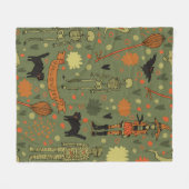 Halloween-Hintergrund. mit Katzen, Rose, Fledermau Fleecedecke (Vorderseite (Horizontal))