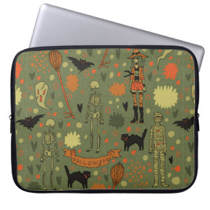 Halloween-Hintergrund. mit Katzen, Rose, Fledermau Laptopschutzhülle