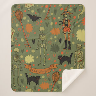 Halloween-Hintergrund. mit Katzen, Rose, Fledermau Sherpadecke