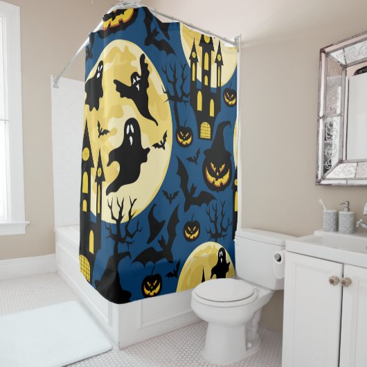 Halloween Hintergrund. Nahtloses Muster mit Monden Duschvorhang (Beispiel)