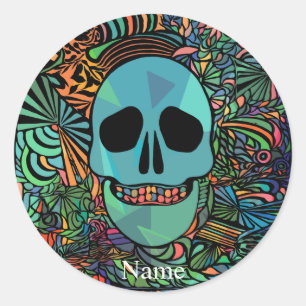 Halloween Hippie-Schädel Thunder_Cove Runder Aufkleber