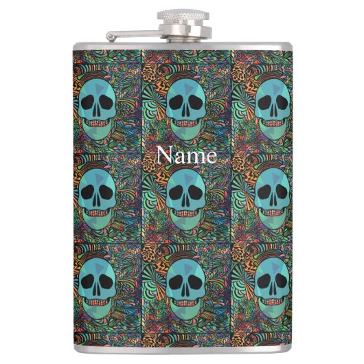 Halloween Hippie Skull Thunder_Cove Flachmann (Vorderseite)
