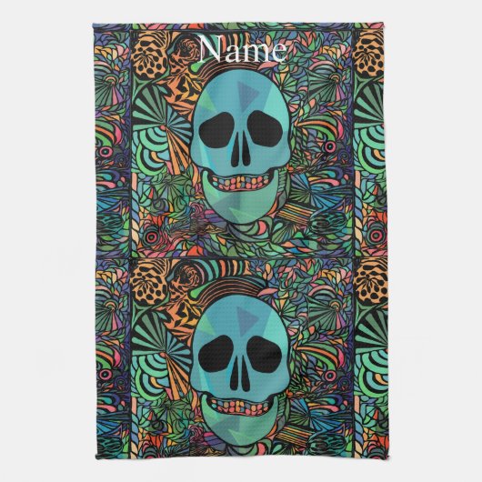 Halloween Hippie Skull Thunder_Cove Geschirrtuch (Vertikal)