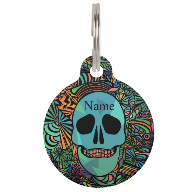 Halloween Hippie Skull Thunder_Cove Haustiermarke (Vorderseite)