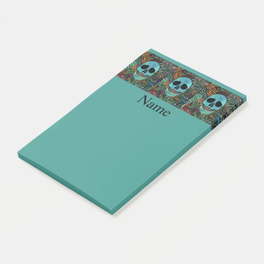 Halloween Hippie Skull Thunder_Cove Post-it Klebezettel (angewinkelt)