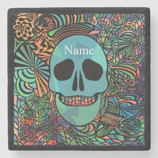 Halloween Hippie Skull Thunder_Cove Steinuntersetzer (Vorderseite)