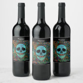 Halloween Hippie Skull Thunder_Cove Weinetikett (Flaschen)