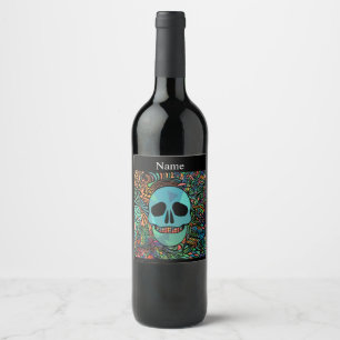 Halloween Hippie Skull Thunder_Cove Weinetikett