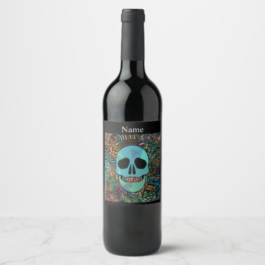 Halloween Hippie Skull Thunder_Cove Weinetikett (Vorderseite)