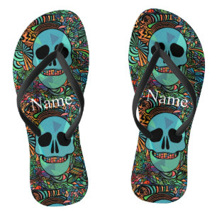 Halloween Hippie-Totenschädel Thunder_Cove Badesandalen