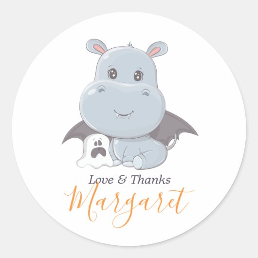 Halloween Hippopotamus Little Boo Baby Dusche Runder Aufkleber (Vorderseite)
