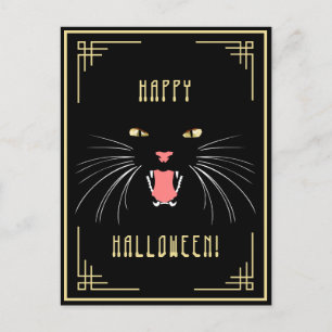 Halloween Hissing Cat Black Elegante Postkarte