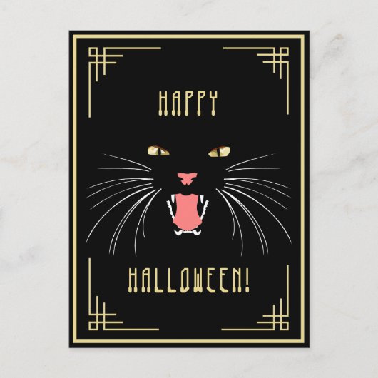 Halloween Hissing Cat Black Elegante Postkarte (Vorderseite)