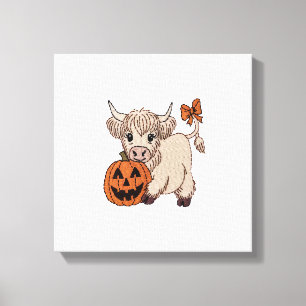 Halloween-Hochlandkuh-Kürbis Leinwanddruck
