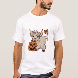 Halloween-Hochlandrind-Kürbis T-Shirt