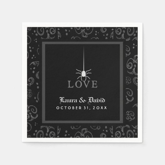 Halloween-Hochzeit der Black Gray & White Spider L Serviette (Vorderseite)