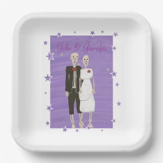 Halloween-Hochzeit der niedlichen Skelettons Pappteller (Vorderseite)