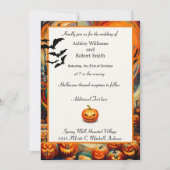 Halloween Hochzeit farbenfrohe Pumpkin-Fledermäuse Einladung (Vorderseite)