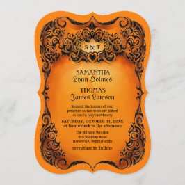 Halloween-Hochzeit laden - Orange - schwarze Einladung