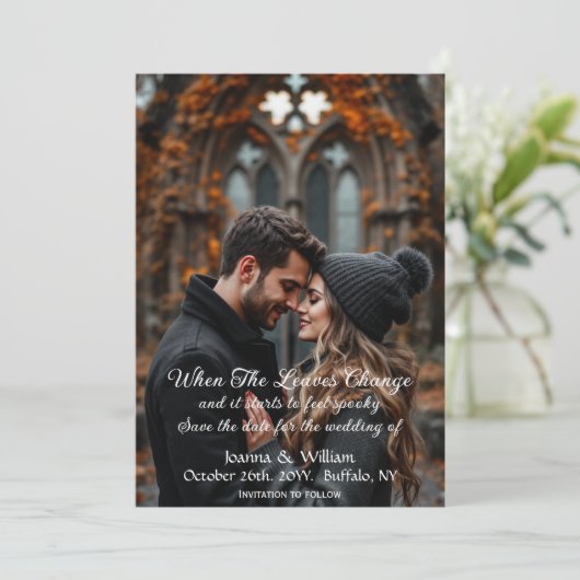 Halloween Hochzeit mit Foto Save the Date (Stehend Vorderseite)