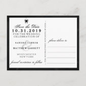 Halloween Hochzeit Schwarz-weiß Spaß Skelette Ankündigungspostkarte (Rückseite)