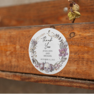 Halloween Hochzeitsblumen-Schädel Danke Runder Aufkleber