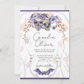 Halloween Hochzeitseinladung Gothic Skulls Lila Einladung (Vorderseite)
