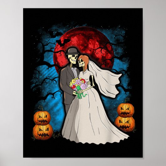 Halloween Hochzeitsgeschenk Skeleton Couple Bride  Poster (Vorne)