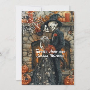 Halloween-Hochzeitsskelette Schwarze Spinnen Fled Einladung