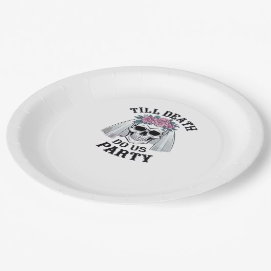 Halloween Hochzeitssprichie - bis zum Tod tun wir Pappteller (Schrägansicht)