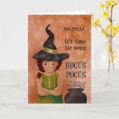 Halloween Hocus Pocus Girl Personalisiert Karte (Gelbe Blume)