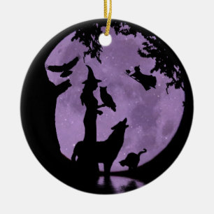 Halloween Holiday Hexen, Owl und Wolf Keramik Ornament