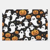 Halloween Holiday Pumpkin Ghost Bats Black Lila Geschenkpapier Set (Vorderseite)