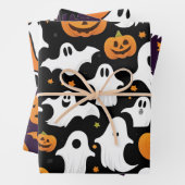Halloween Holiday Pumpkin Ghost Bats Black Lila Geschenkpapier Set (Beispiel)