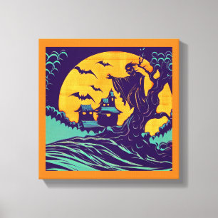 Halloween - Holzschnitt-Stil 2 Leinwanddruck